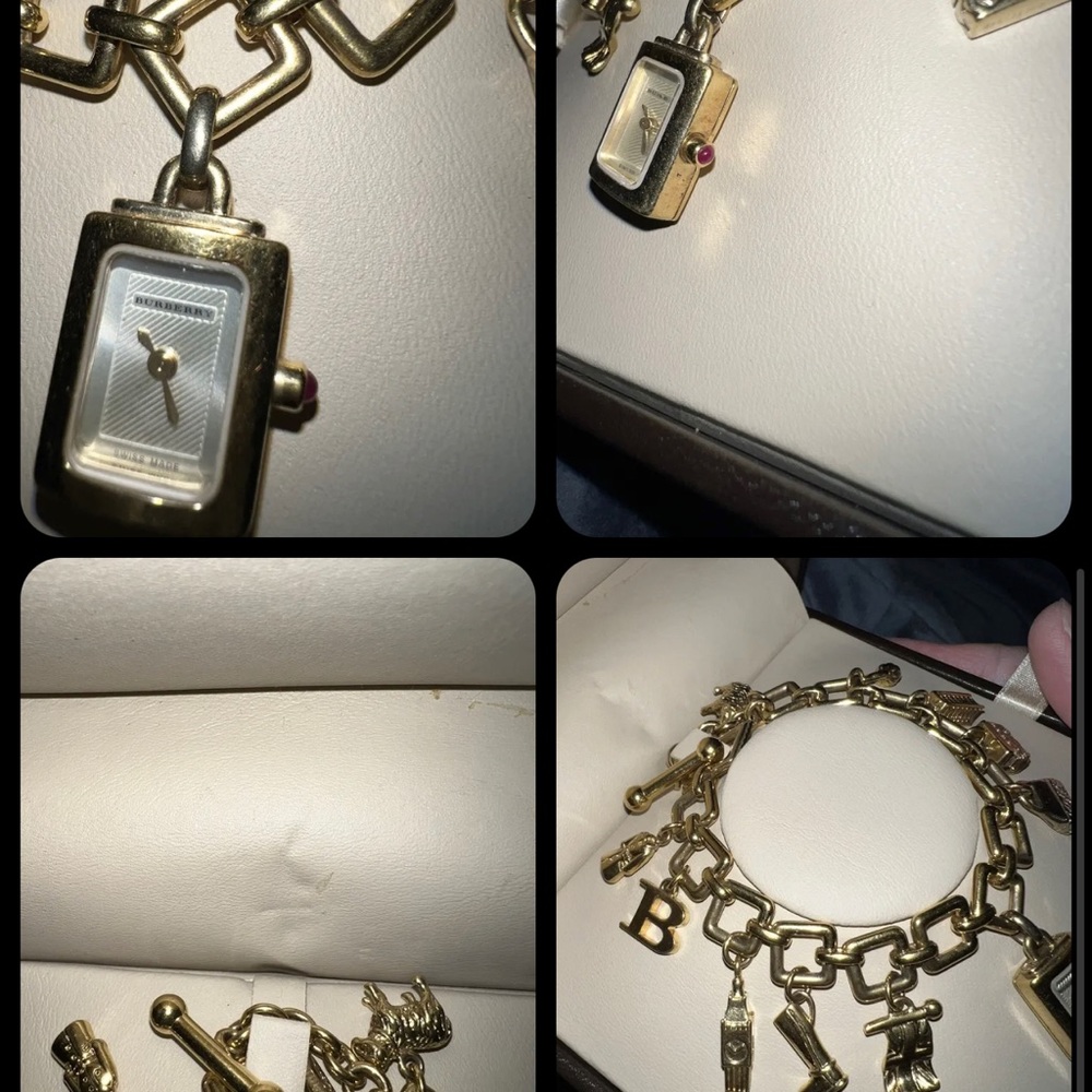 BURBERRY Gold Plated Charm Bracelet Watch Box Manuals Tags Needs Battery RETIRED - Picture 3 of 4